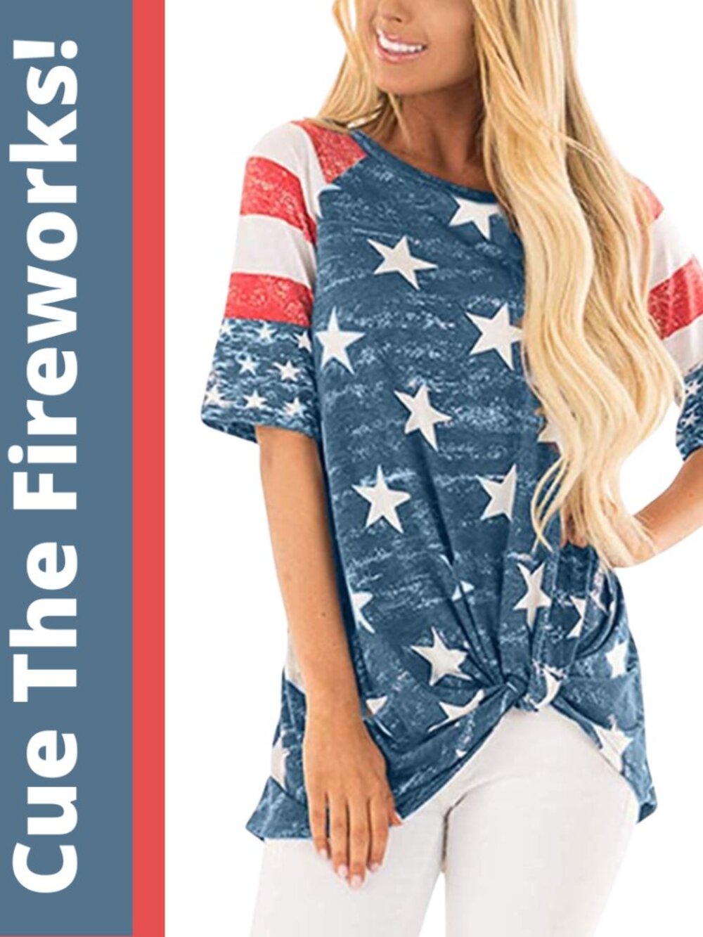NWOT For G and PL American Flag Twist Knot Short Sleeve Top--Large